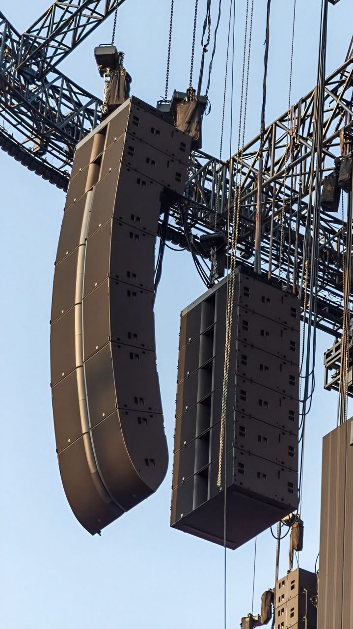 Line array suspenso em evento