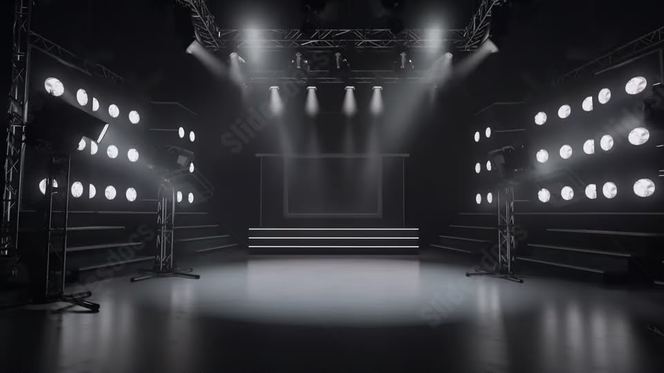 Rig de iluminação cênica com moving heads em palco