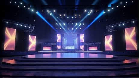 Palco com painéis de LED e iluminação cênica